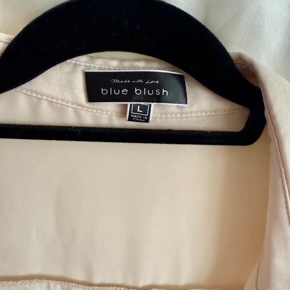 Blue Blush Two-Piece Satin Slip Dress & Oversized Shirt Set L Blush Pink Nude - Picture 3 of 4